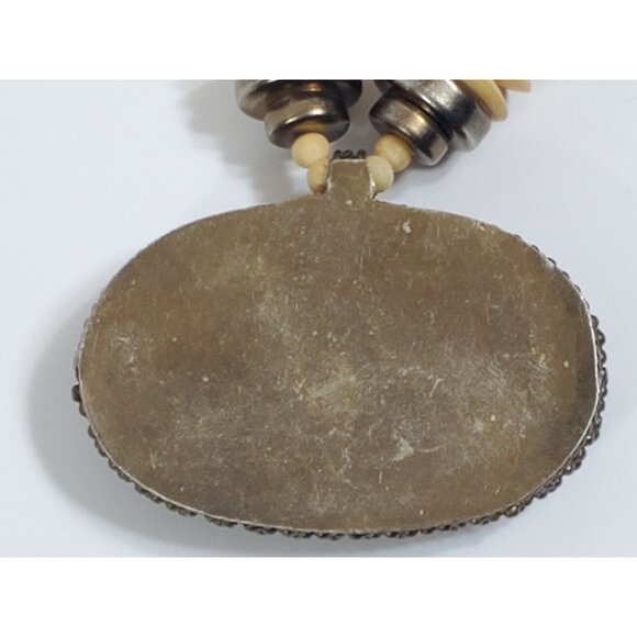 Hand Carved Elephant Necklace Beaded Boho Ethnic Statement Cream Color - Picture 7 of 10